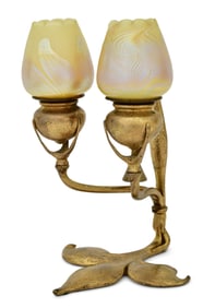 Tiffany Studios, Two-Light "Fleur-de-Lis" Candlestick with