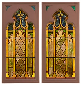 Pair of Tiffany Studios Gothic Revival Windows, St. Paul's Presbyterian