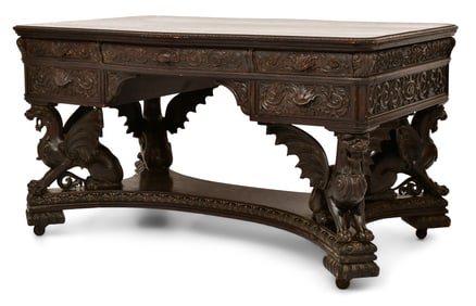 R.J. Horner & Co. Oak Partner's Desk with Winged Griffins