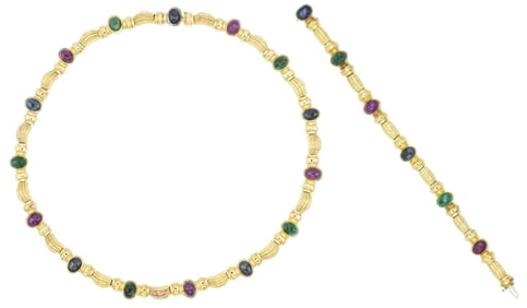 18K Yellow Gold, Emerald, Ruby & Sapphire Demi Parure