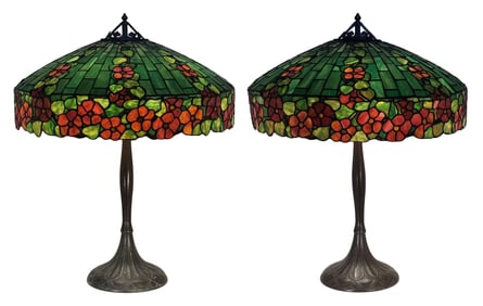 Pair of Handel "Hollyhock" Table Lamps