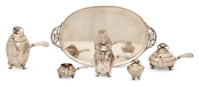 Georg Jensen Sterling Silver "Blossom" Six-Piece Tea & Coffee Service