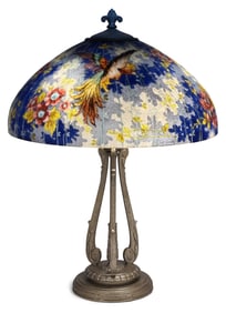 Handel "Exotic Birds of Paradise" Table Lamp, Decorated by F. Gubisch