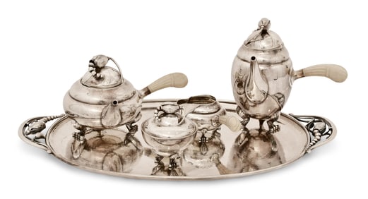 Georg Jensen Sterling Silver "Blossom" Five-Piece Tea Service