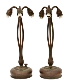 Tiffany Studios, Pair of Three-Light "Lily" Table Lamp Bases
