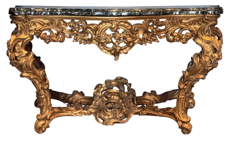 A Monumental 18th Century French Carved Giltwood Console Table with Marble Top