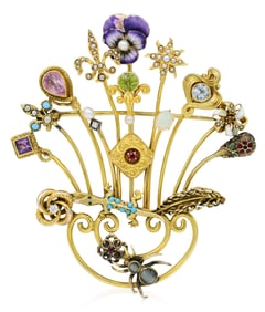 14K Yellow Gold & Gemstone Stickpin Brooch