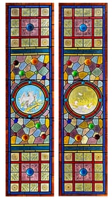 Pair of American "Jeweled" and Leaded Glass Windows