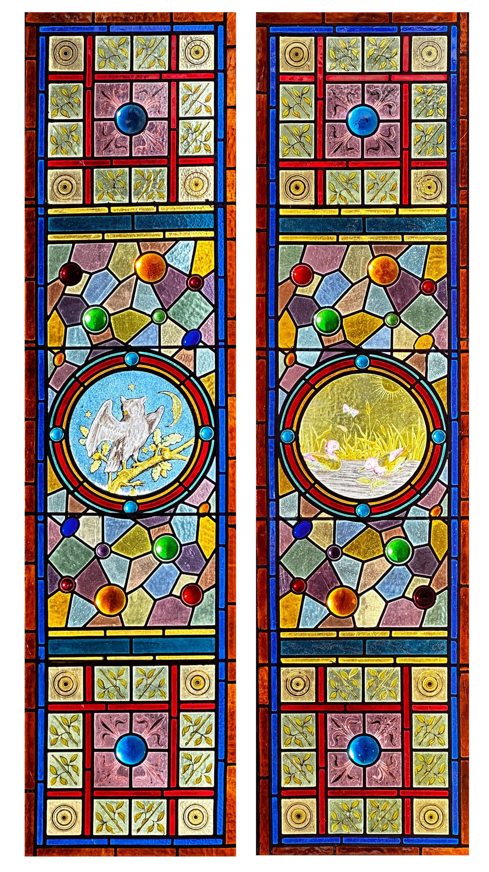 Pair of American "Jeweled" and Leaded Glass Windows (1 of 8)
