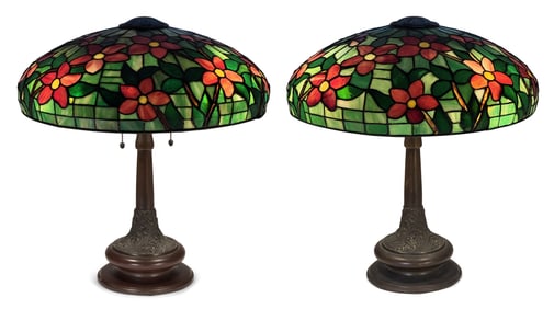 Suess Ornamental Glass Co., Pair of Floral Table Lamps