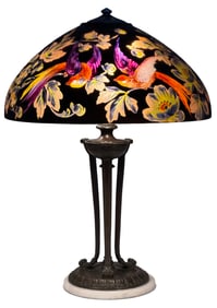 Handel "Birds of Paradise" Table Lamp, Decorated by Peter Broggi