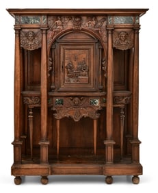 18th Century Italian Renaissance Style Walnut & Marble Cabinet