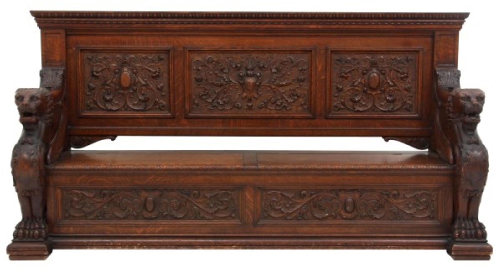 A Monumental American Carved Oak Hall Bench with Griffins (1 of 10)