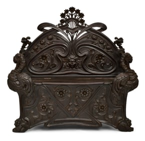 A Fine Art Nouveau Figural Carved Hall Bench