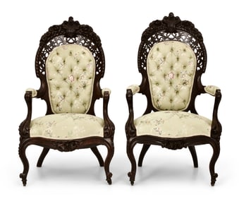 Attr. J. & J.W. Meeks, Pair of Rosewood Armchairs