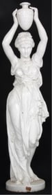 Antoine Durenne (French, 1822-1895), Cast Iron Life-Size Figure of a Maiden Holding an Urn
