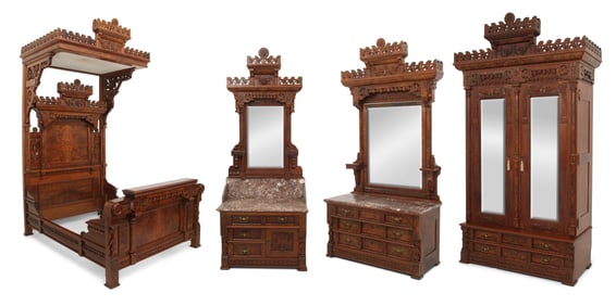 American Eastlake Walnut Four-Piece Bedroom Set