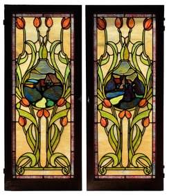 Pair of American Arts & Crafts Leaded Glass Windows