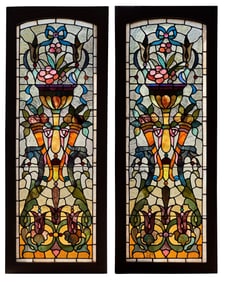 Pair of American Jeweled & Leaded Glass Windows
