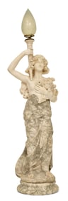 Italian Carved Alabaster Sculptural Lamp of a Woman