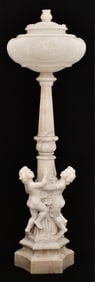 Italian Carved Alabaster Floor Lamp with Putti