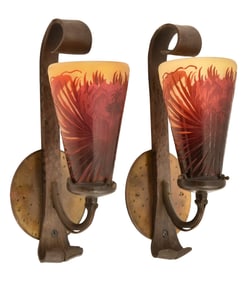 Émile Gallé (1846-1904), A Pair of Cameo Glass Floral Wall Sconces