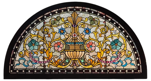American Jeweled & Leaded Glass Arched Window