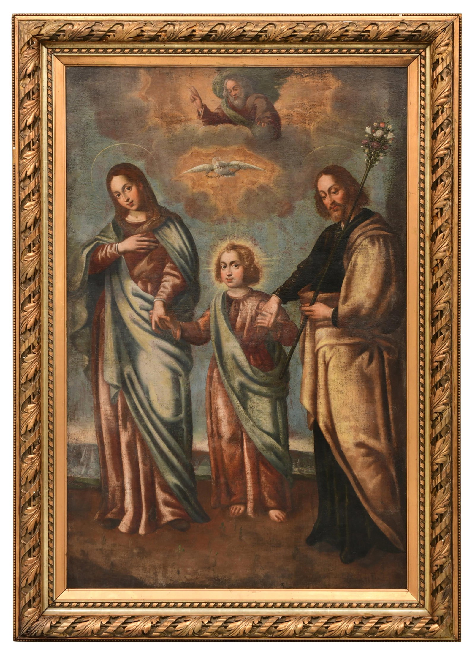 Old Master Oil Painting, "The Heavenly and Earthly Trinities": Old Master Oil Painting, "The Heavenly and Earthly Trinities" 18th century unsigned 61 1/2 x 39 1/2 inches (sight) 74 x 52 inches (frame)