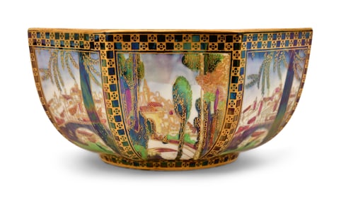 Wedgwood Fairyland Lustre Castle on the Road & Bird in a Hoop Bowl, Pattern Z5125, Daisy