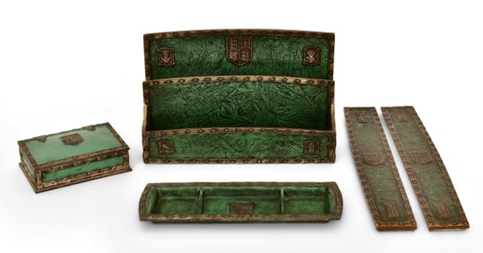 Tiffany Studios Five-Piece "Heraldic" Desk Set