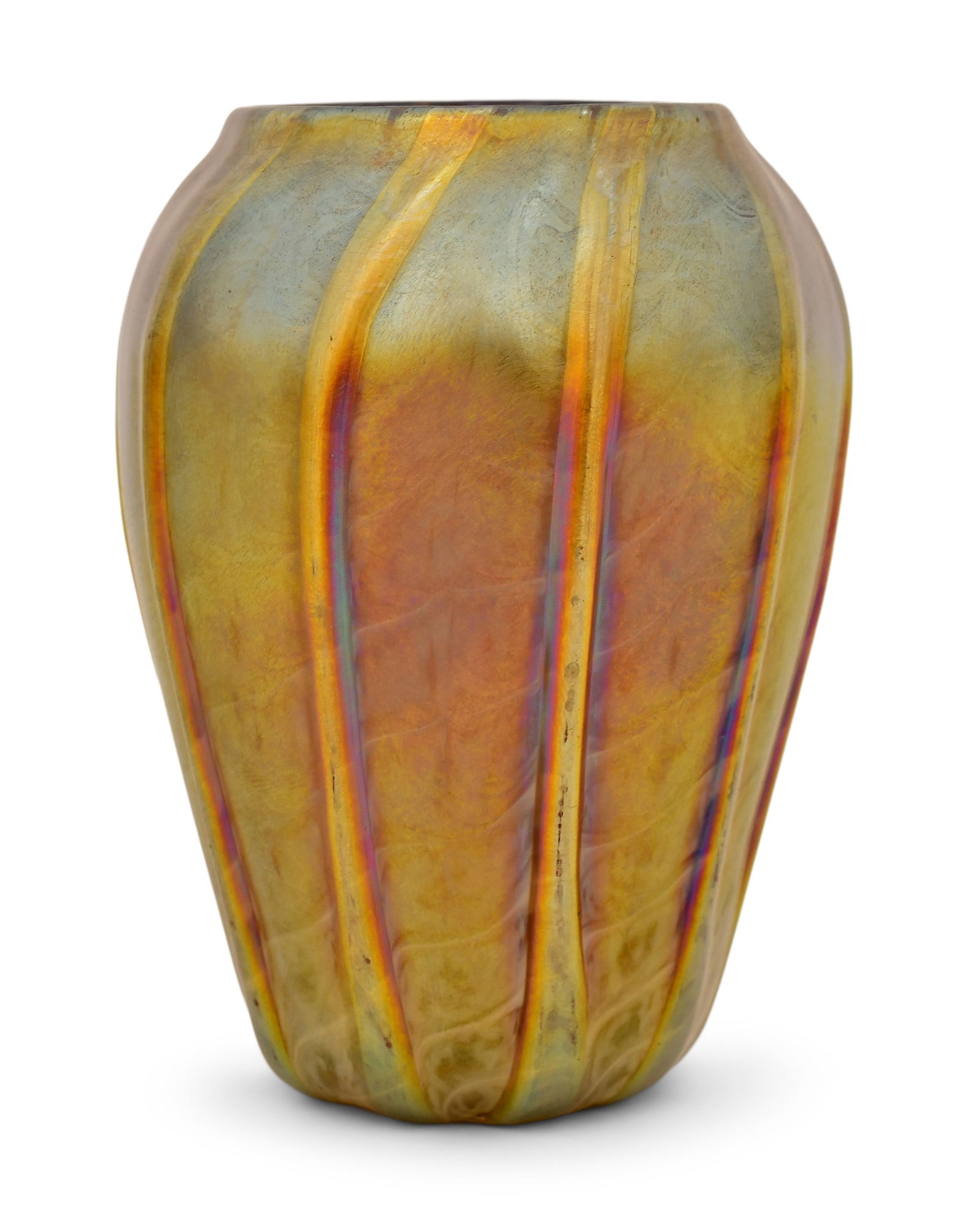 Tiffany Studios Decorated & Ribbed Vase, Special Order (1 of 4)