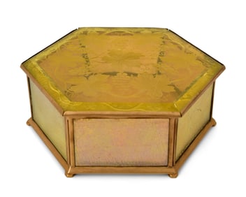 Tiffany Furnaces Intaglio Carved & Favrile Glass Hexagonal Box