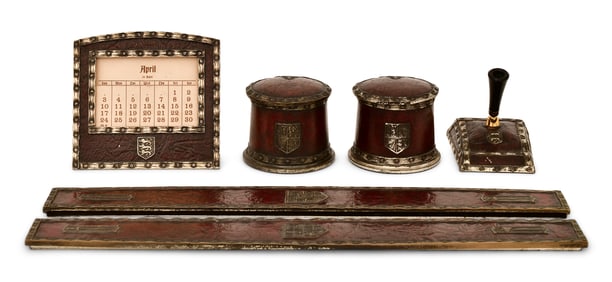 Tiffany Studios Six-Piece "Heraldic" Desk Set