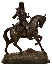 After Alfred Barye (French, 1839-1882), A Monumental Bronze Sculpture of an Arab on Horseback