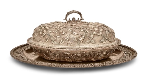 S. Kirk & Son Co. Sterling Silver Repoussé Covered Dish with Tray