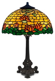 American Leaded Glass "Water Lily" Table Lamp