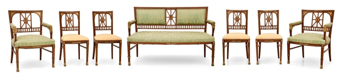 French Gilt Bronze-Mounted Mahogany Seven-Piece Parlor Set