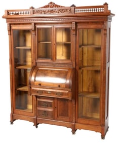 American Walnut Cylinder Side-By-Side Secretary