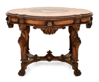Renaissance Revival Inlaid Walnut Center Table