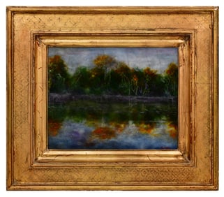 Stelz Studios Pate de Verre Plaque, "Morning Fog Along River in Fall"