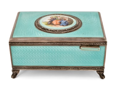 Sterling Silver & Guilloché Automaton Singing Bird Box