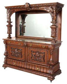 American Figural Carved Oak Sideboard