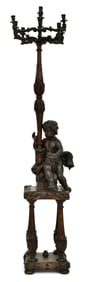 French Carved Wood Torchiere with Putto