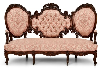 French Carved Walnut Triple-Back Sofa