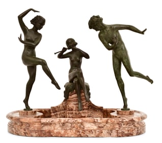 Marcel Andre Bouraine (French, 1886 -1948), Art Deco Sculpture of a Flute Player & Two Dancers