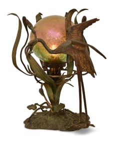 Austrian Bronze & Art Glass Stork Lamp