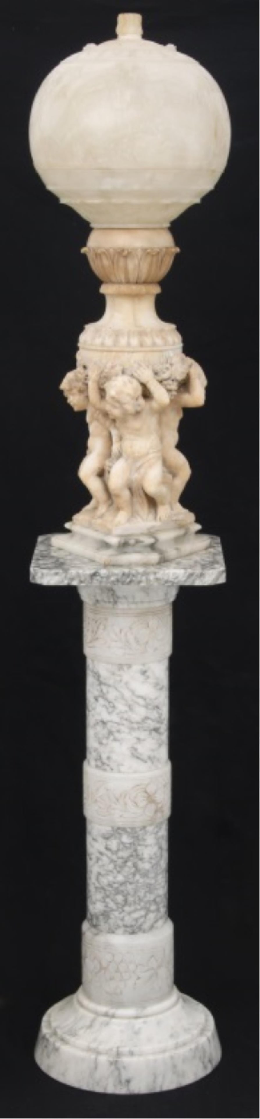 Italian Carved Alabaster Lamp on Pedestal (1 of 10)