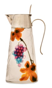 Moser / Harrach Sterling Silver & Enameled Cameo Glass Pitcher