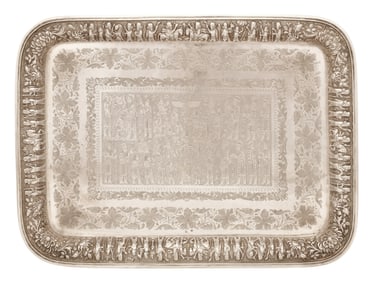 Persian Silver Engraved Figural Tray
