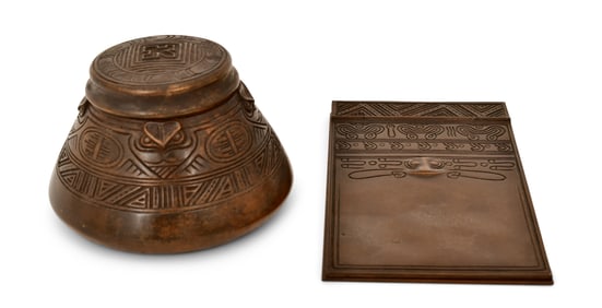 Tiffany Studios "American Indian" Inkwell & Notepad Holder